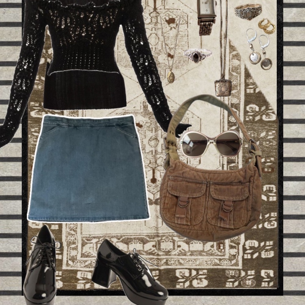 90s Style‎ Simple Minimal Mid Wash Denim Skirt